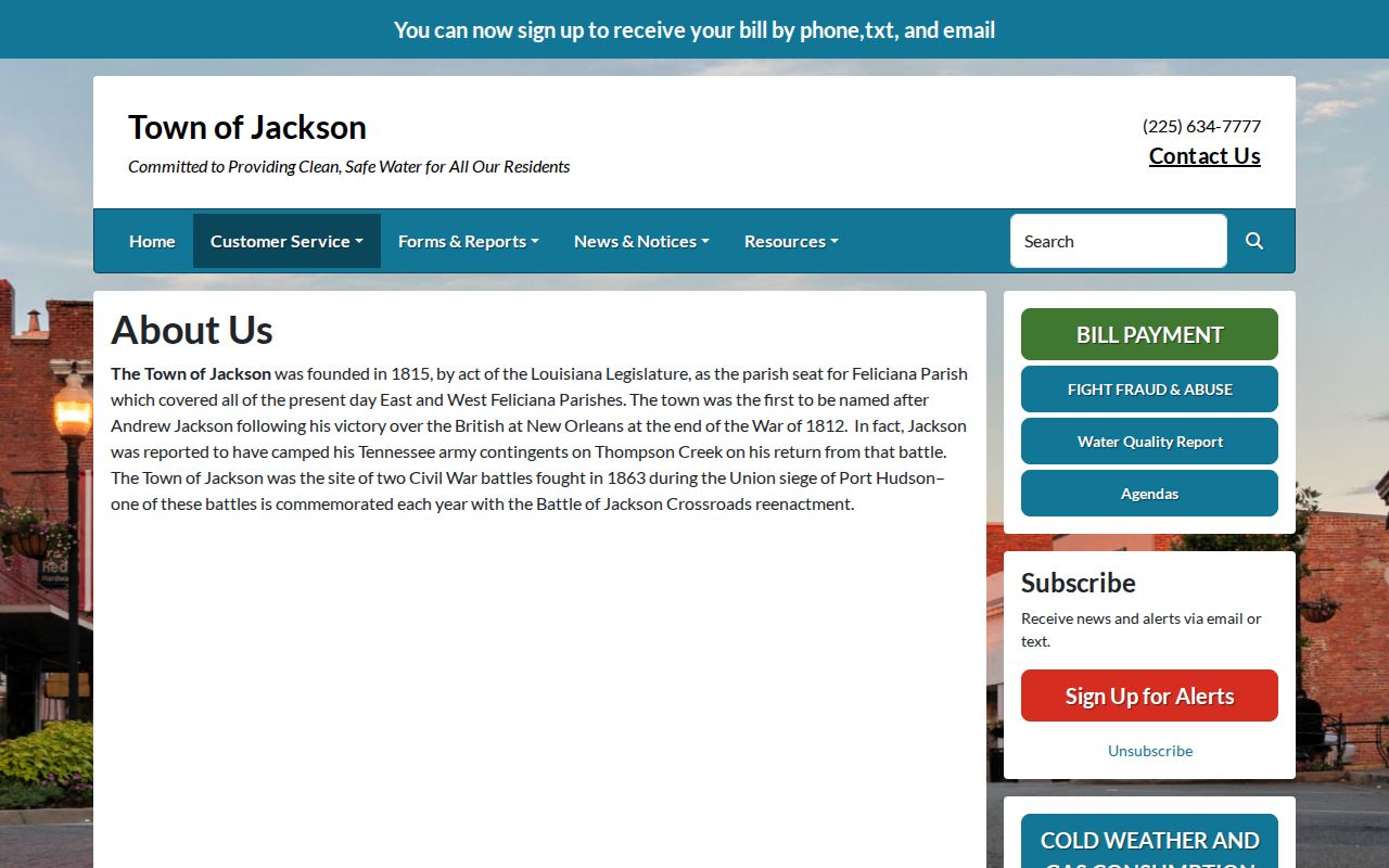 Jackson Louisiana official town contact for busted mugshot and arrest records