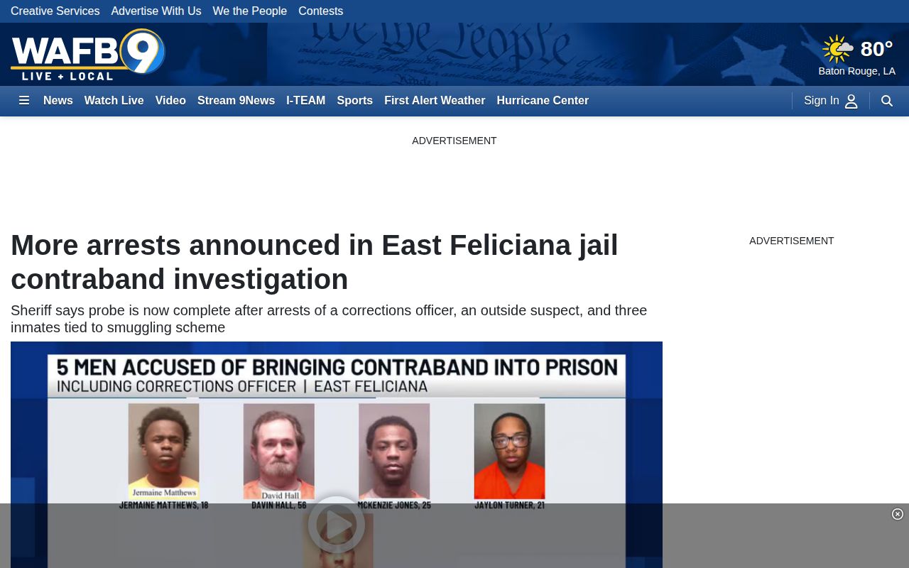 East Feliciana Parish jail arrest news record in a WAFB report