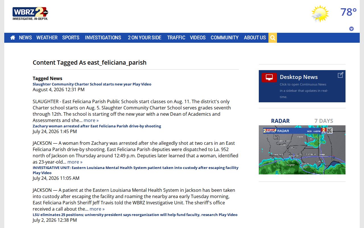 East Feliciana Parish crime news and arrest records on the WBRZ parish tag