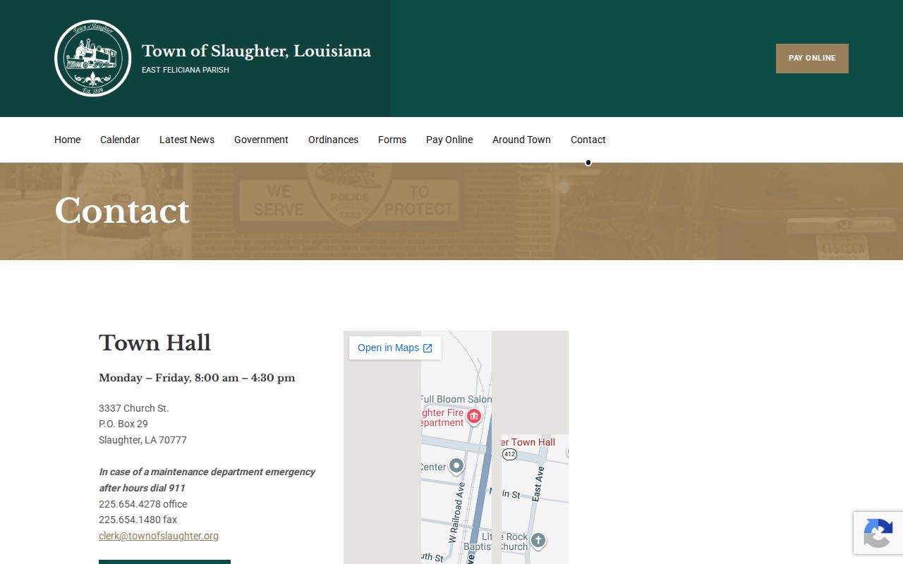 Slaughter Police Department official East Feliciana Parish arrest-record contact page